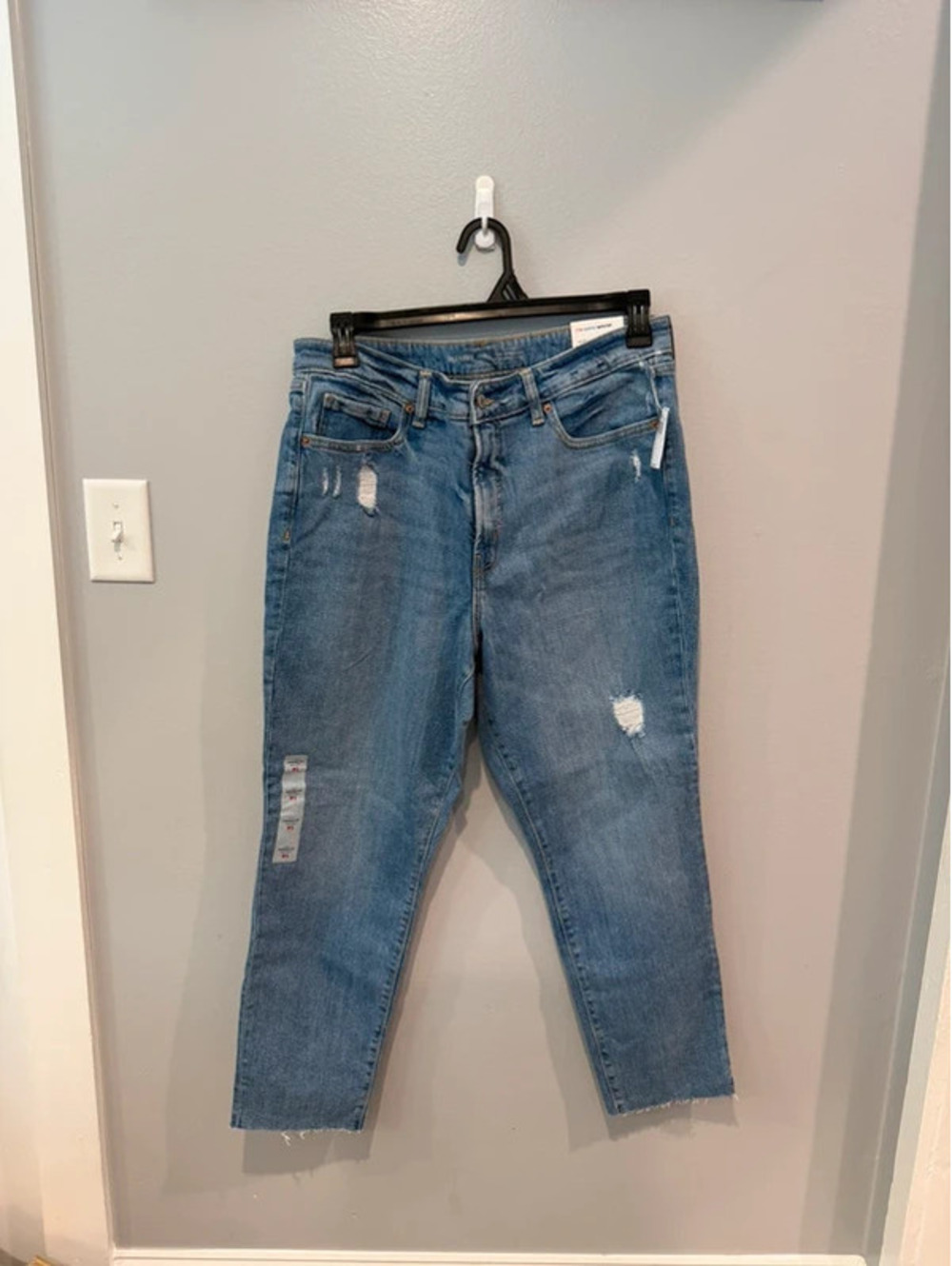 NWT Old Navy High Rise O.G. Straight Ankle Jeans Size 14 Distressed Light Wash
